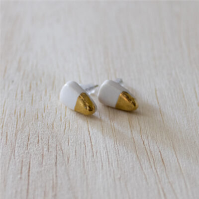 White and Gold Stud Earrings, Triangle