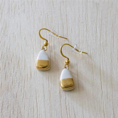 White and Gold Dangle Hook Earrings, Triangle