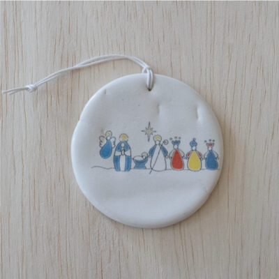 Round Nativity Ornament, Ceramic