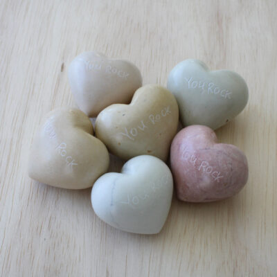 Set of 6 You Rock Hearts Natural Stone