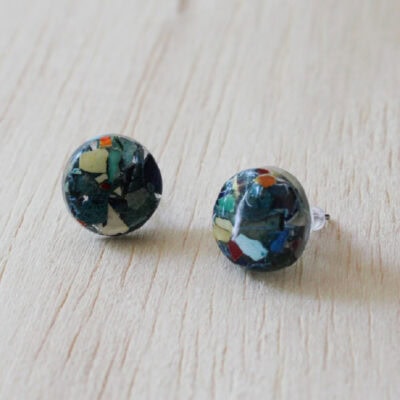 Circle Stud Earrings, Dyed Egg Shell in Resin